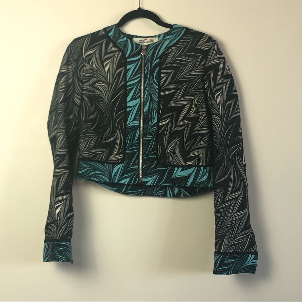 Diane von Furstenberg green leaf blazer jacket